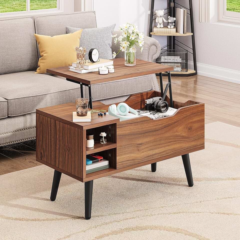 YITAHOME Couchtisch mit anhebbarer Platte und verstecktem Fach, verstellbare Ablagefläche, Federheber, Couchtisch mit Stauraum für Wohnzimmer, 80 x 40 x 61,5 cm, Rustikale Eiche