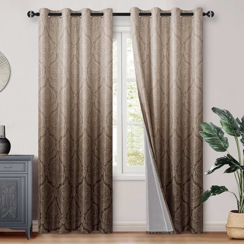 DWCN Ombre Blackout Curtains for Bedroom 52 x 84 inch, Full Blackout Brown