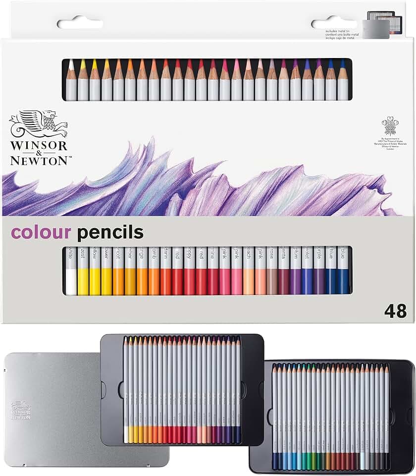 Winsor & Newton 490014 präzisions Künstlerfarbstifte im Set, 48 lebendige Farben, hochwertige Künstlerpigmente für farbkräftiges Malen in mehreren Schichten, höchste Farbbrillanz, bruchsicher
