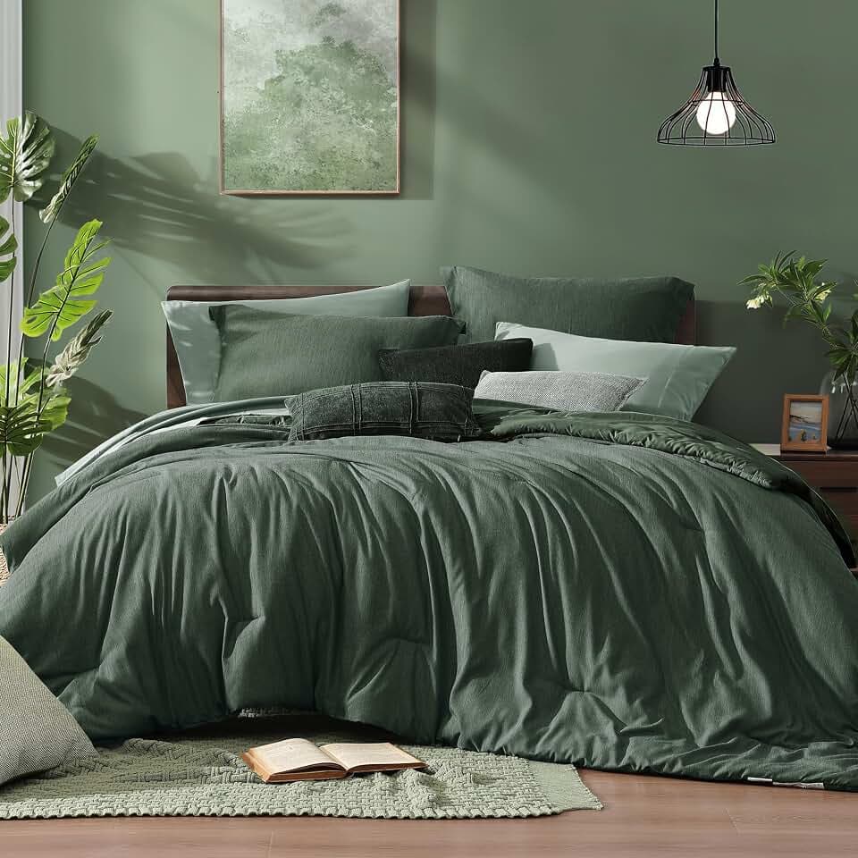 Monbix Twin XL Comforter Set Deep Forest Bed in a Bag 5 Pieces for Dorm