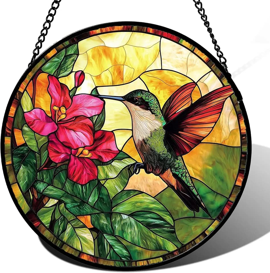 Stained Glass Window Hanging Hummingbird Suncatcher Gifts for Women 15"