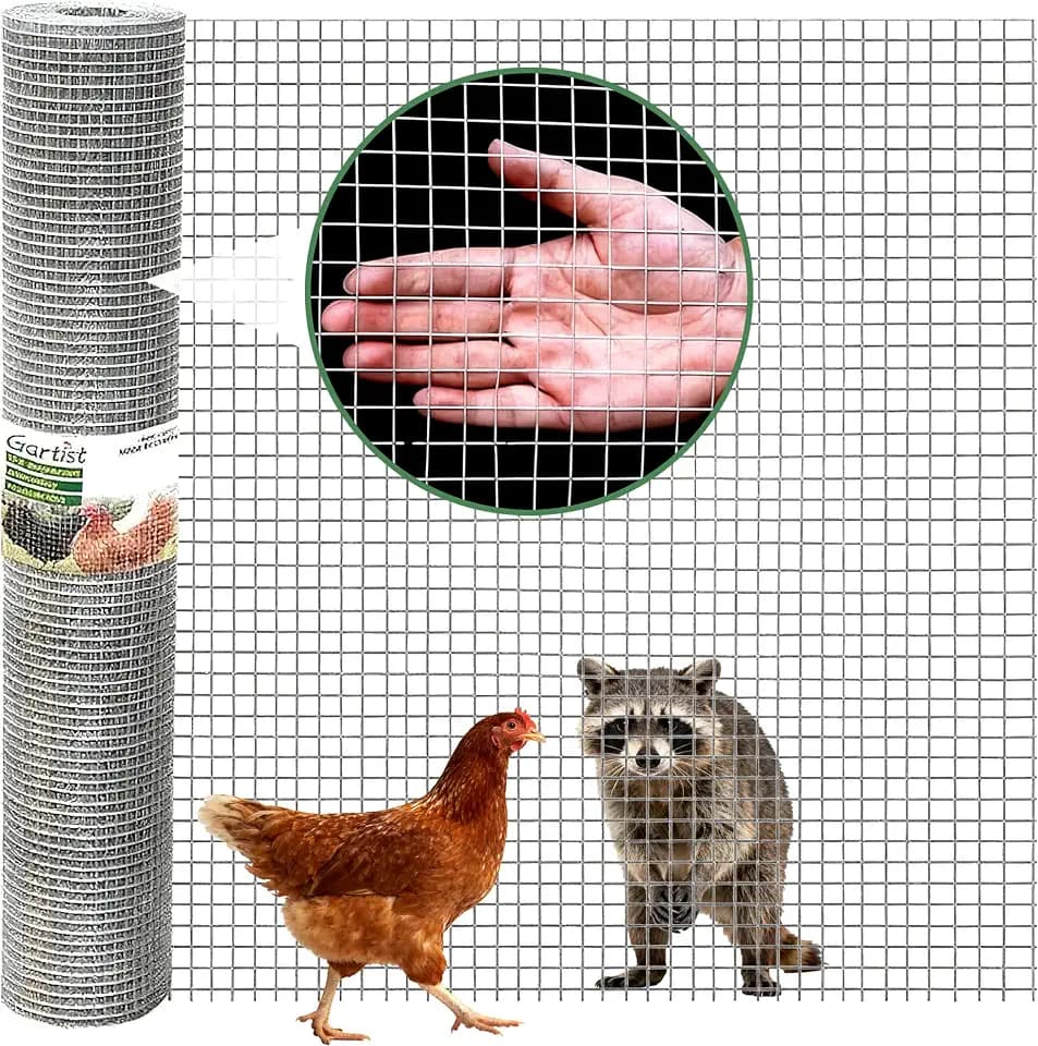 Gartist 1/2 in 48"x100' Hardware Cloth – Hot-Dip Galvanized After Welding, 19GA Chicken Wire Fencing Roll for Snake, Raccoon & Fox Prevention