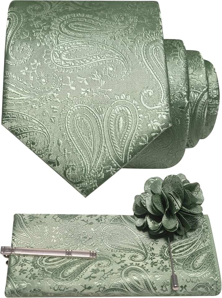 JEMYGINS Krawatte Set Herren Einstecktuch Krawattenklammer Ansteckblume Paisley Muster Hochzeit Business Party Mehrfarbig