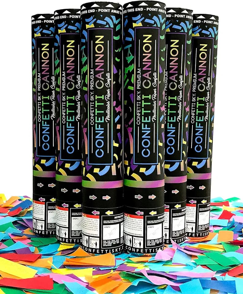 Confetti Sky [6 Pack] 12 Inch Confetti Cannons | Multicolor Confetti Poppers for Wedding Celebration, Birthday Party, Pranks, Graduation, Christmas Eve and New Year Celebration