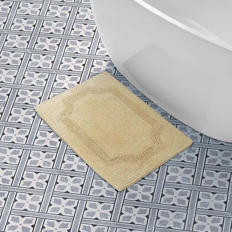 Laura Ashley - Reversible Cotton Bath Mat, Premium Bathroom Décor, Machine Washable Bathroom Rug, Highly Absorbent, 17"x24", Yellow