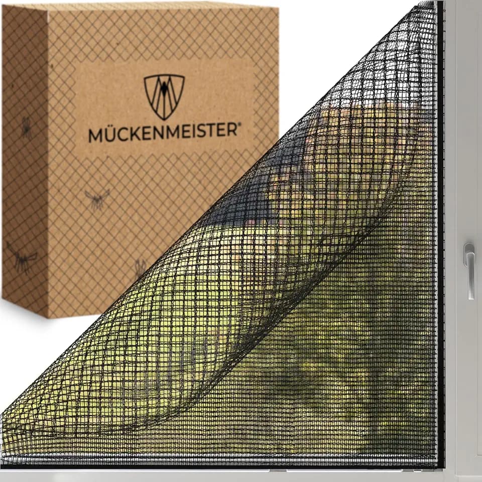 MÜCKENMEISTER® Fliegengitter Fenster (130x150cm, schwarz) - Fliegengitter zuschneidbar - Insektenschutz Fenster mit Klebestreifen - Fliegennetz Fenster - Mückennetz Fenster - Insektenschutz