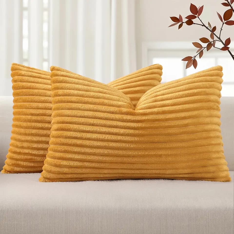 Simmore Fall Soft Mustard Yellow Flannel Throw Pillow Covers 12X20 Set of 2