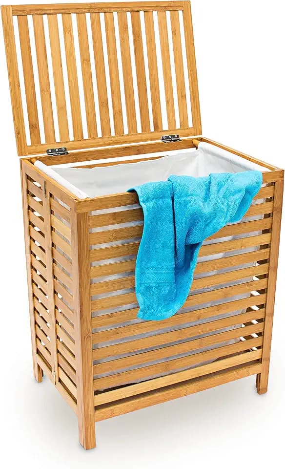 Relaxdays Wäschetruhe, Bambus, HxBxT: 60 x 50,5 x 35,5 cm, natur