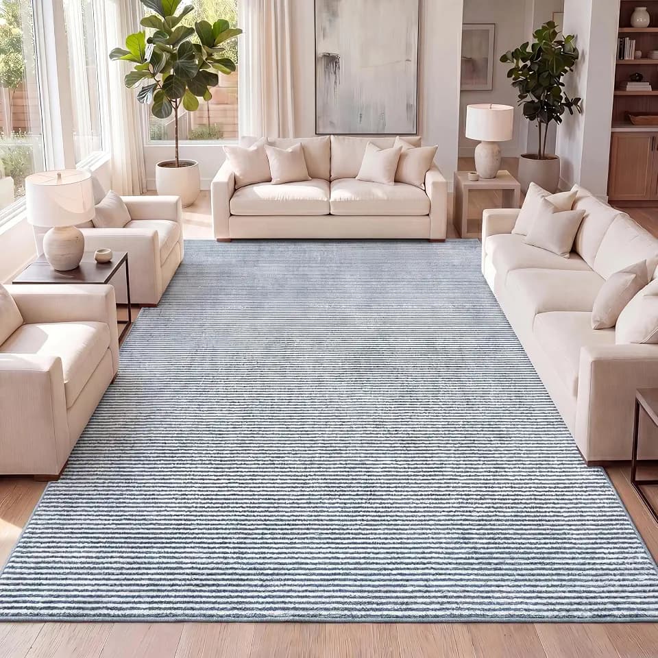 JONATHAN Y Cole Pinstripe High-Low Blue/White Indoor Area Rug, 3x5, Modern, Minimalist, Easy-Cleaning for Living Room, Bedroom, Kitchen, Pet Friendly, Non-Shedding (CAR101B-3)