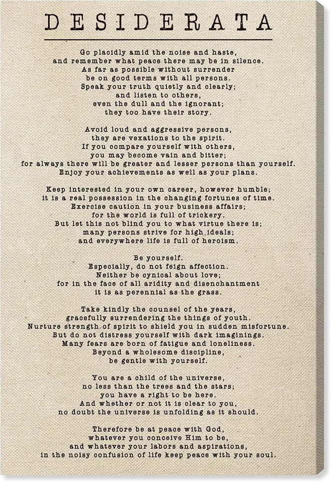 The Oliver Gal Artist Co. Typography Wall Art Canvas Prints Inspirational Quotes and Sayings Desiderata Parchment Home Décor, 10" x 15", Stretched