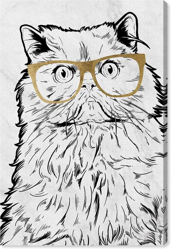 The Oliver Gal Artist Co. Animals Wall Art Canvas Prints 'Cat with Gold Glasses' Home Décor, 16" x 24", Black, White