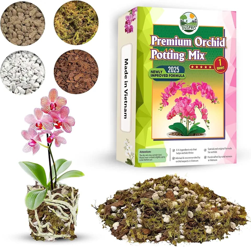 DUSPRO 4in1 Orchid Potting Mix for Repotting, Pre-Mixed & Ready to Use, 1QT