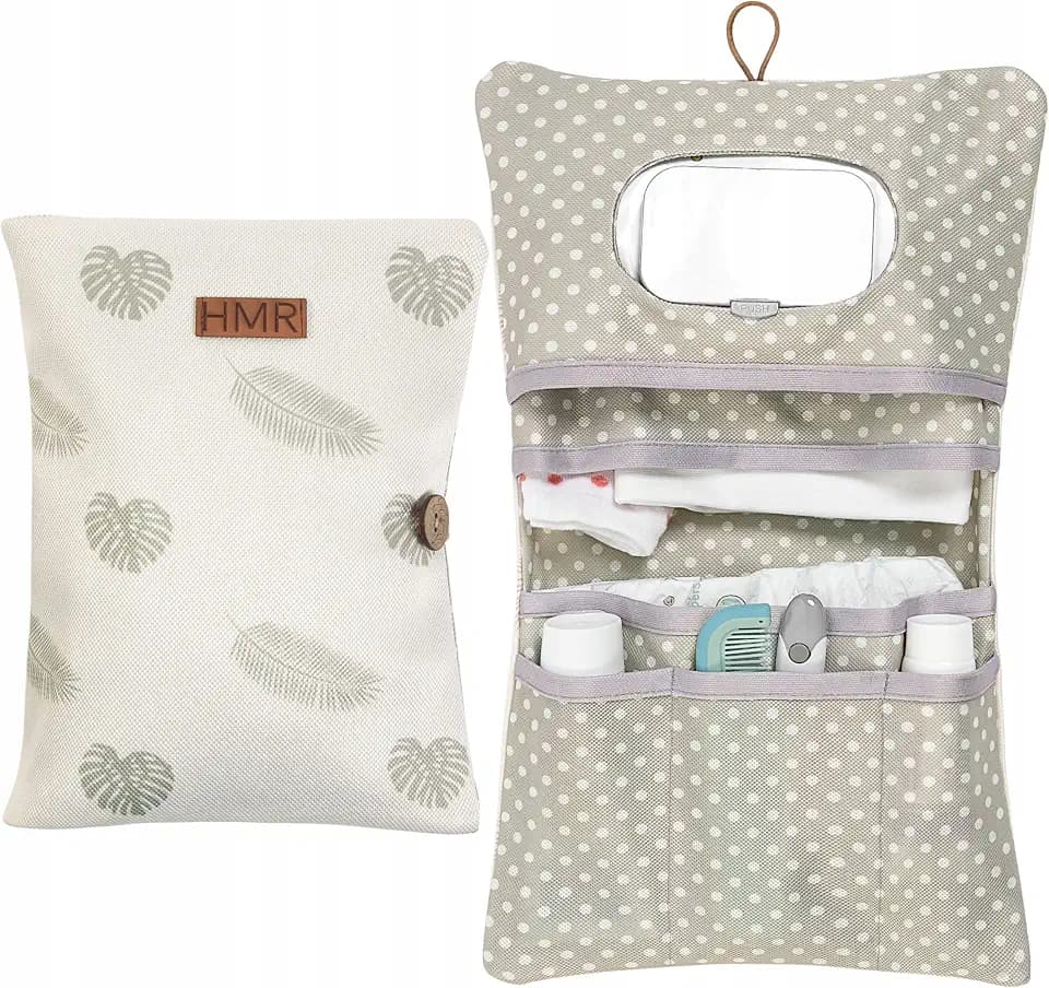 HAMUR HOME Windeltasche Organizer und Kosmetiktasche 2in1 - Kleine Wickeltasche für Unterwegs Mamas Windeln Creme Tücher Baby Organizer