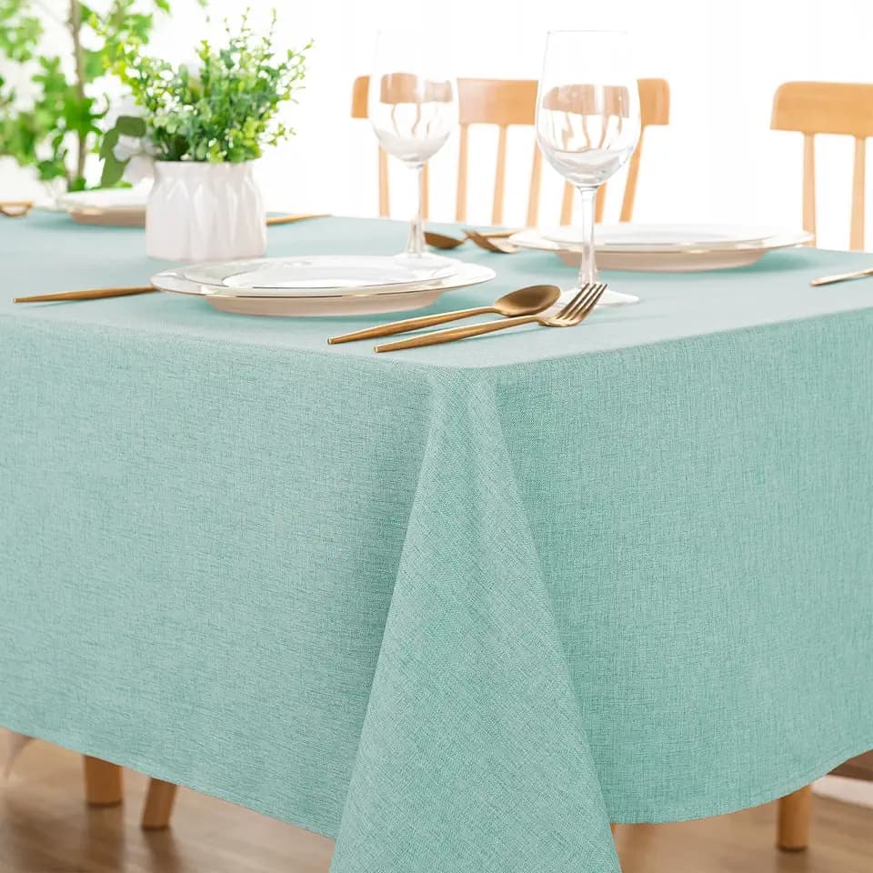 DWCN Rectangle Faux Linen Tablecloth, Table Cover, 60 x 120 Inch, Aqua