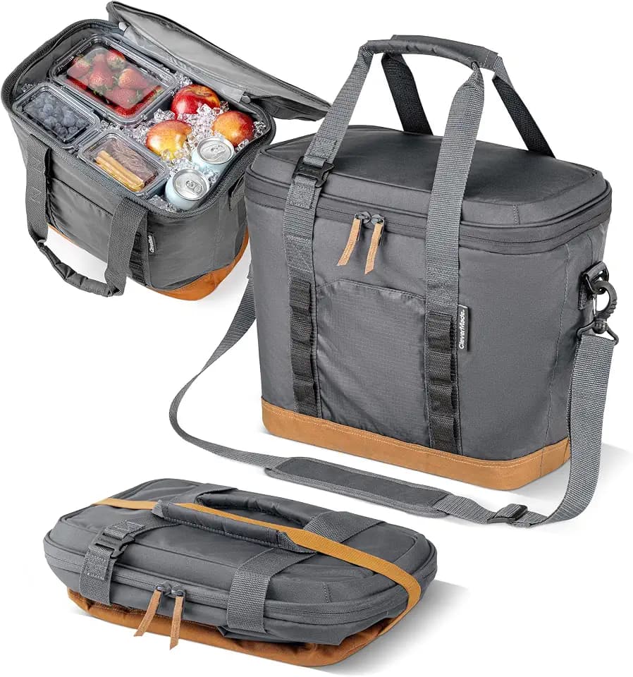 CleverMade 30 Can Pacifica Collapsible Cooler, Cool Gray/Cognac