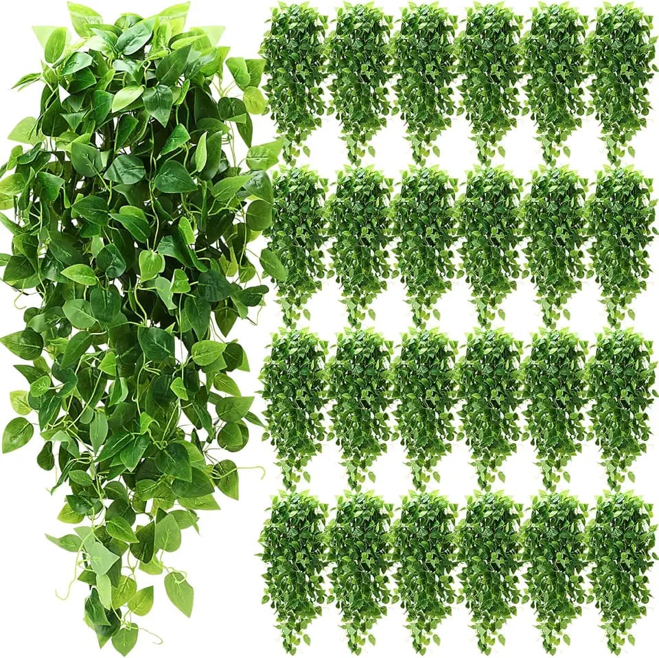 XunYee 48 Pcs Artificial Hanging Plants 3.6FT Fake Hanging Plants for Living Room Fake Ivy Vine Plastic Faux Hanging Plant for Wall House Room Garden Wedding Garland Indoor Outdoor Decor, No Basket