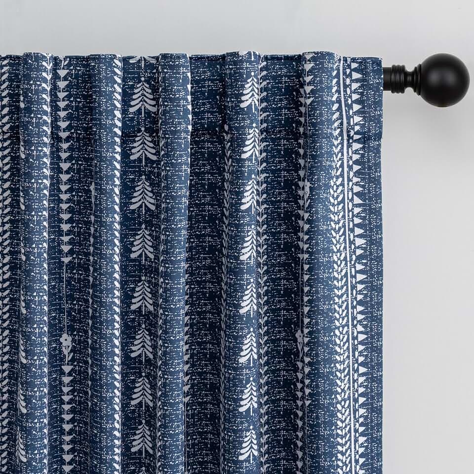 MEETSKY Blue Boho 95% Blackout Bedroom Curtains 50Wx84L,2 Panels