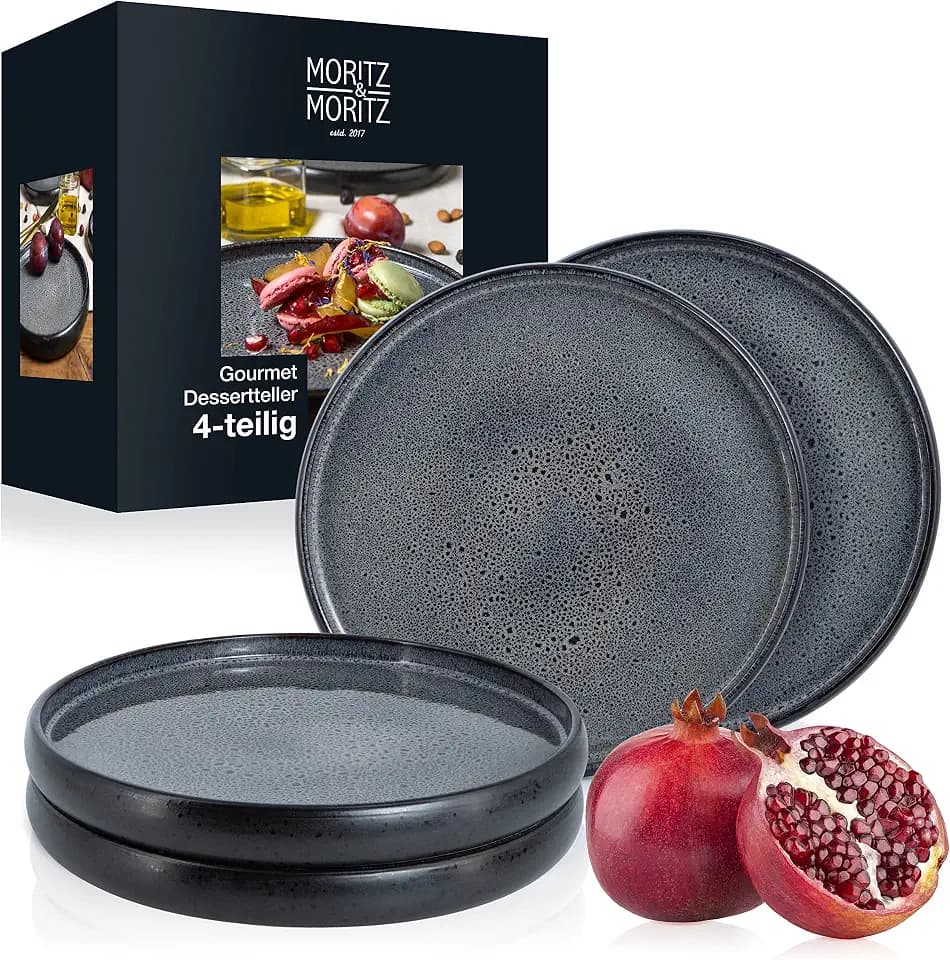Moritz & Moritz SOLID 4x Kleine Teller 21 cm - Steinzeug Teller Set als Dessertteller, Kuchenteller, Frühstücksteller - Geschirr Set zum Servieren