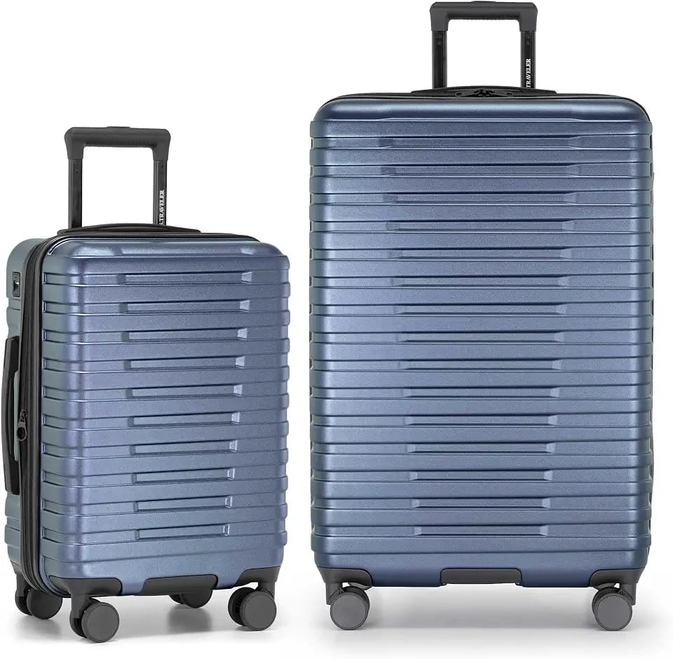 U.S. Traveler Boren Expandable Hardside Rugged Travel Luggage with 8 Spinner Wheels, Slate Blue, 2-Piece Set