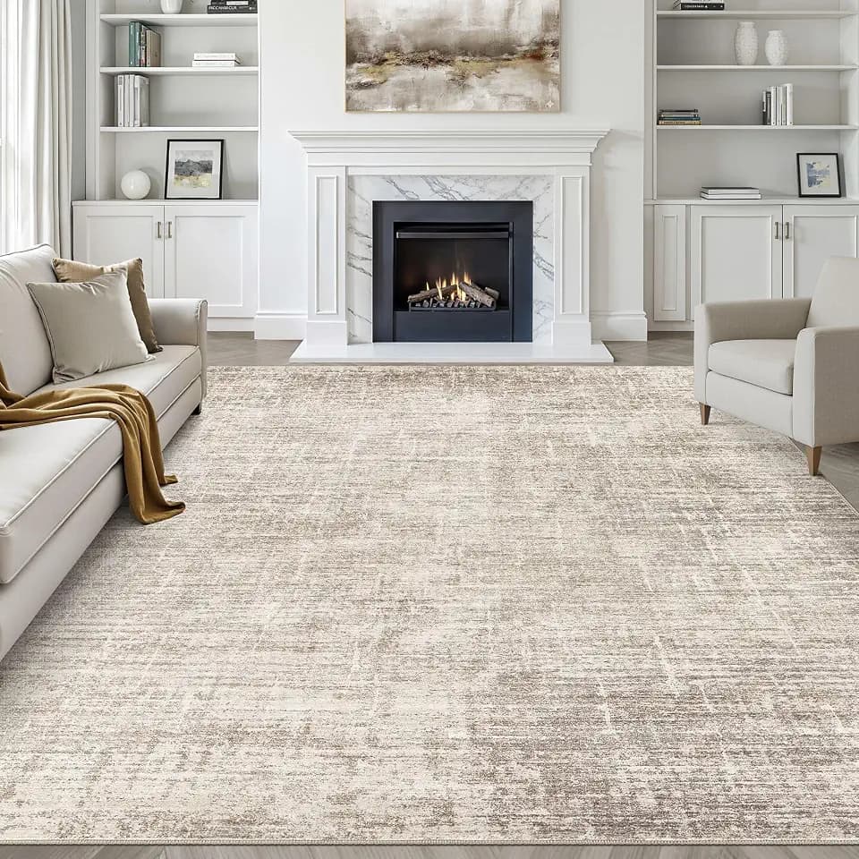 LOONGRUG 9x12 Area Rug Washable Neutral Modern Rug for Living Room Brown