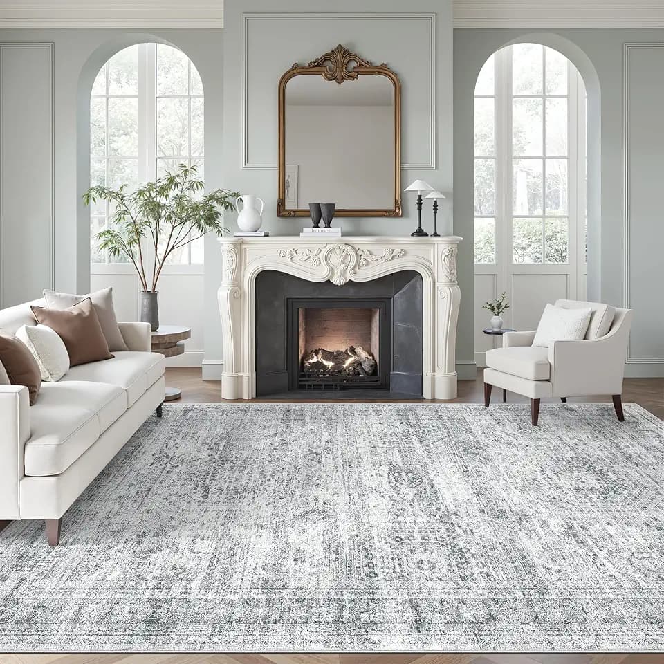 Soalmost Washable Area Rug 8x10 Large Soft Grey Rugs for Living Room