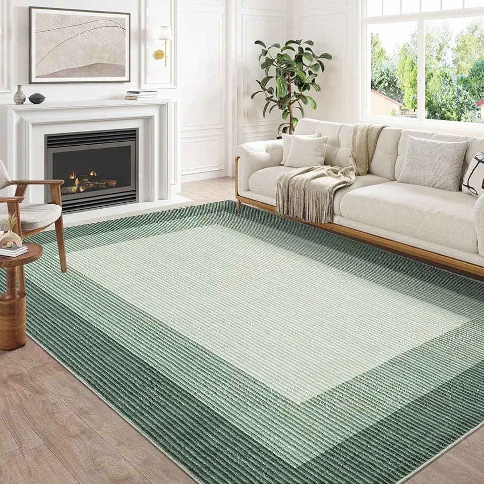 GarveeHome 5x7 Rugs for Bedroom Living Room, Machine Washable Rugs Bordered Modern Solid Border Rug, Non-Slip Stain Resistant Neutral Accent Carpet for Dining Room Table Apartment Office Green