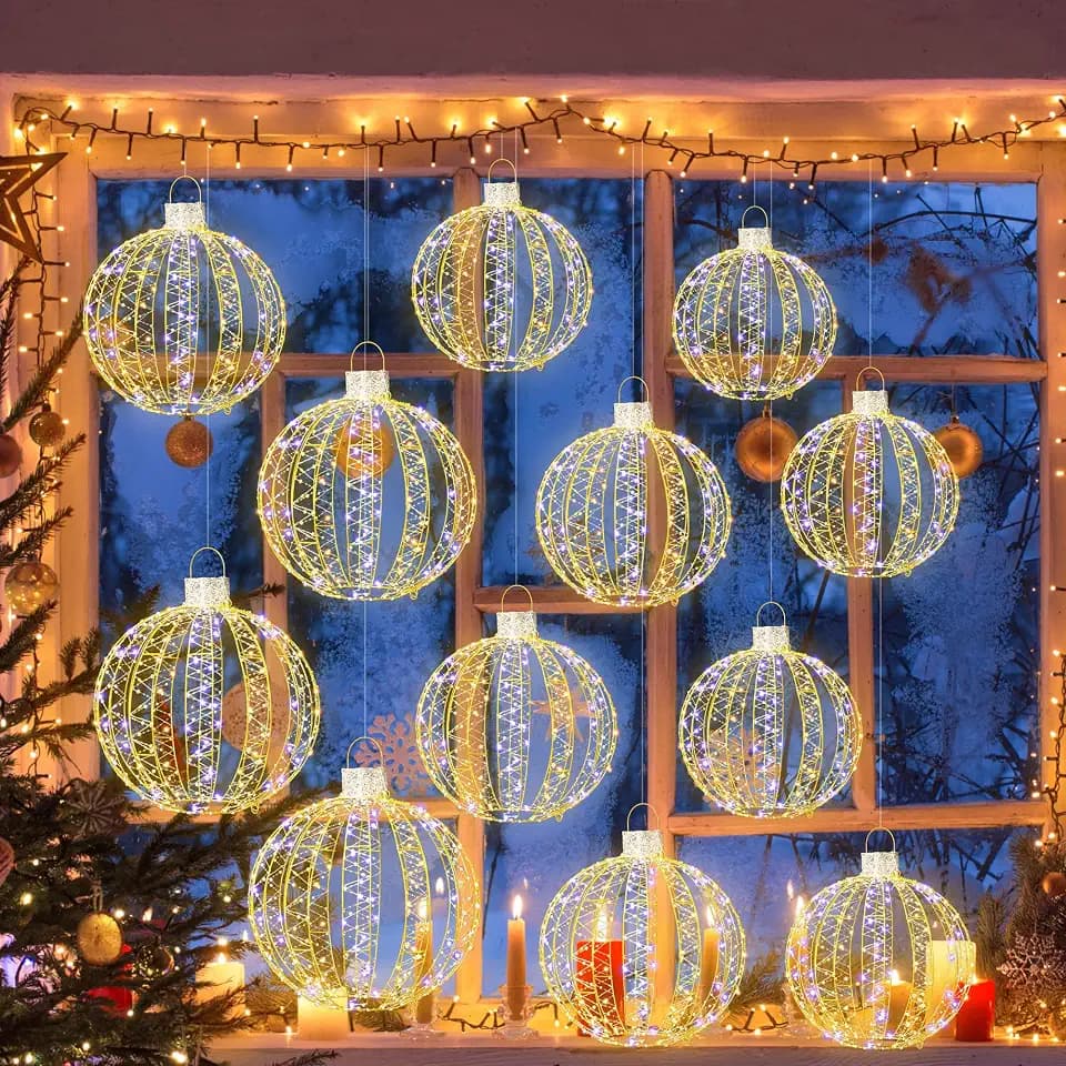 Shintenchi 12 Pack Christmas Lighted Balls, Outdoor/Indoor Hanging Decoration, Large Lighting Ball 15" 20" 25" Sphere Light for Holiday Decor, Yard, Lawn and Party