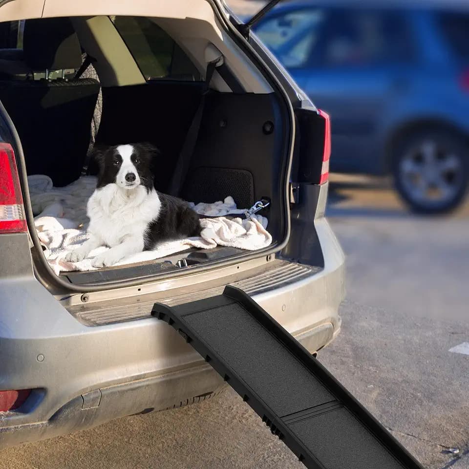 Dog Ramp - Folding, Nonslip Pet Ramp for Dogs to Get into Cars, Trucks, SUVs, or RVs - Portable Pet Ramps with Raised Side by PETMAKER, 61"L x 15.5"W x 5.5"H,(Black)