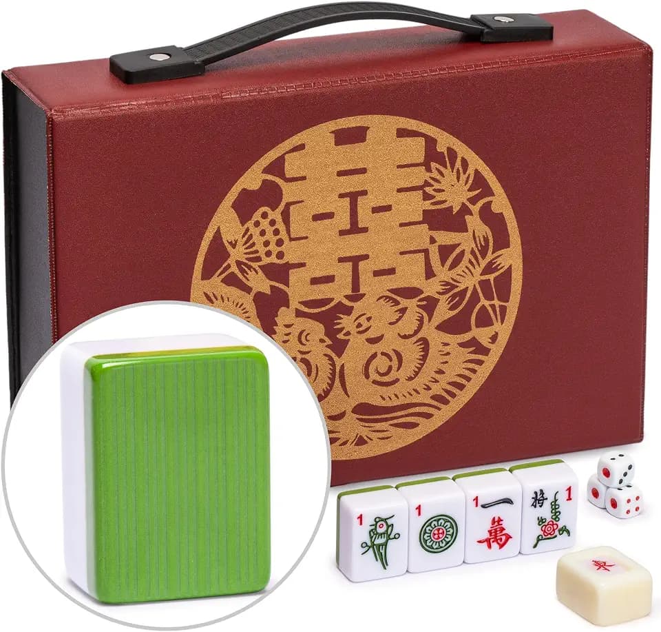 Yellow Mountain Imports Chinesisches Mahjong-Set „Bambus-Oase mit 146 kleinen Spielsteinen und roter Vinyltasche — nur für chinesisches Spiel [「竹林綠洲」中國麻將]
