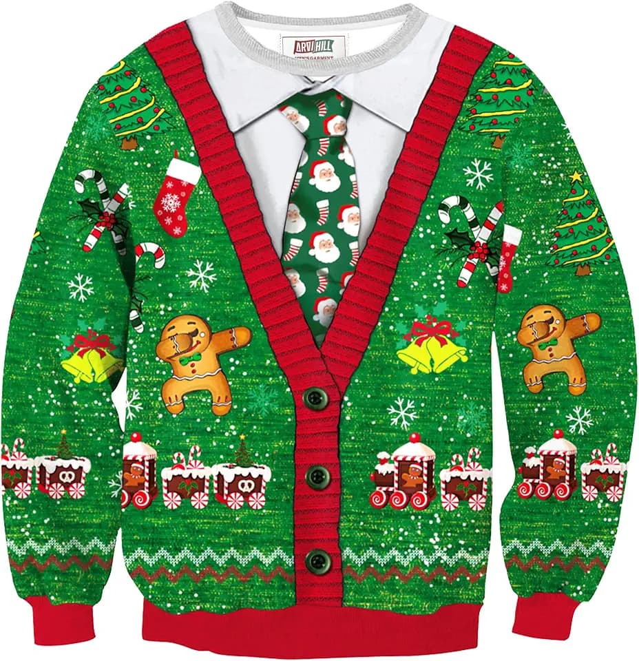 Arvilhill Men's Ugly Christmas Funny Sweatshirt Loose Fit Adult Xmas 3D Print Sweater for Holiday (S-3XL)