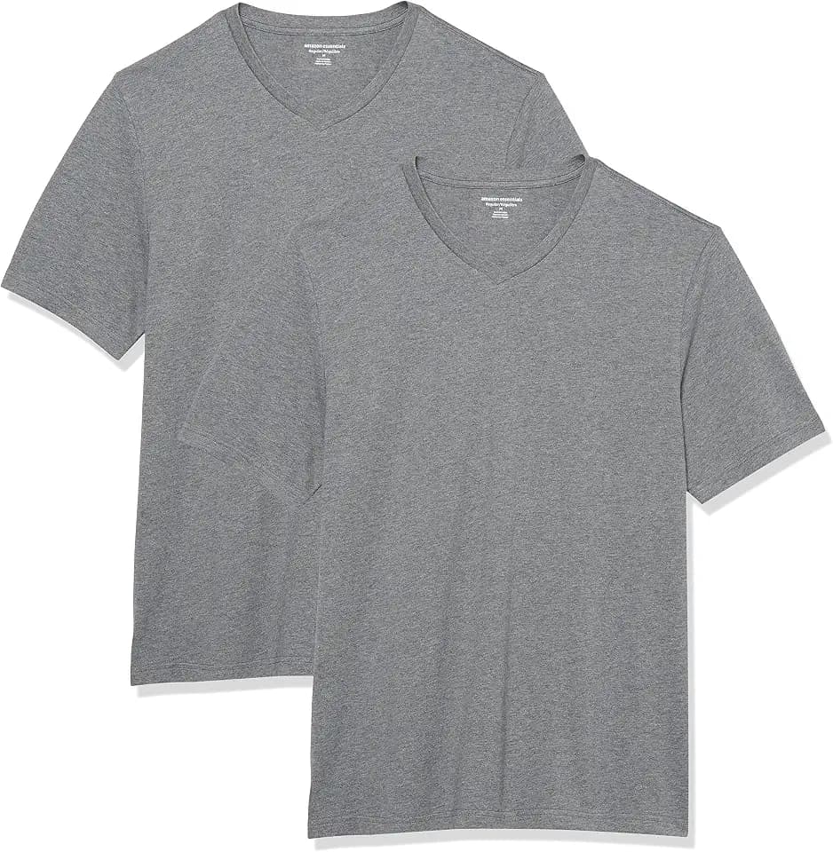 Amazon Essentials Men's Cotton Short-Sleeve V-Neck T-Shirts, Pack of 2