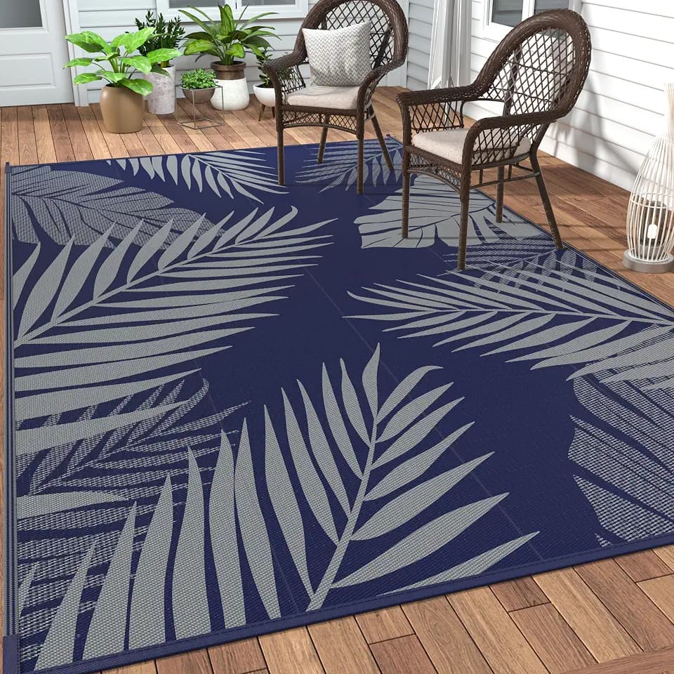 GENIMO Outdoor Rug, Waterproof Plastic Rugs for Patio, 6'x9' Blue Grey