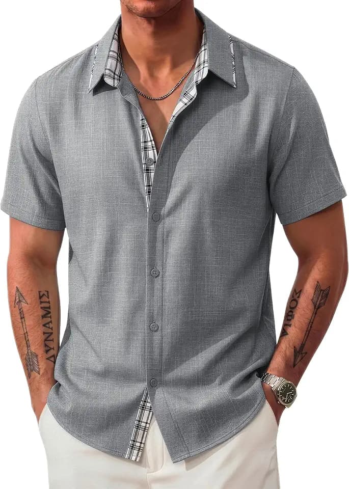 MAGCOMSEN Men's Button Down Shirts Short Sleeve Casual Shirt Summer Beach Vacation Wedding Shirts