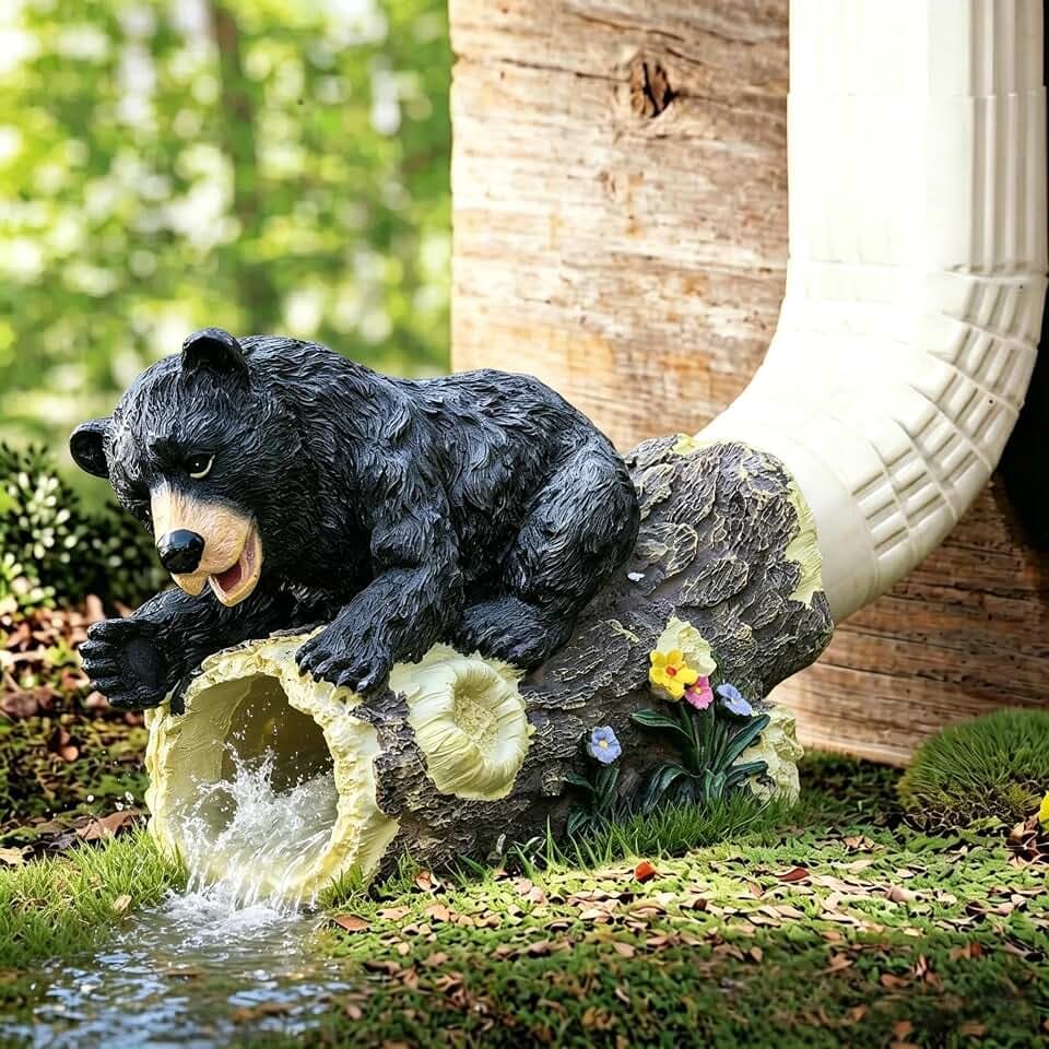 Decorative Gutter Downspout Extensions Statue,3" x 4" Downspout Extension Sculpture,Bear Decorative Rain Gutter Downspout Extension Figurine Decor Sculpture for Lawn Yard