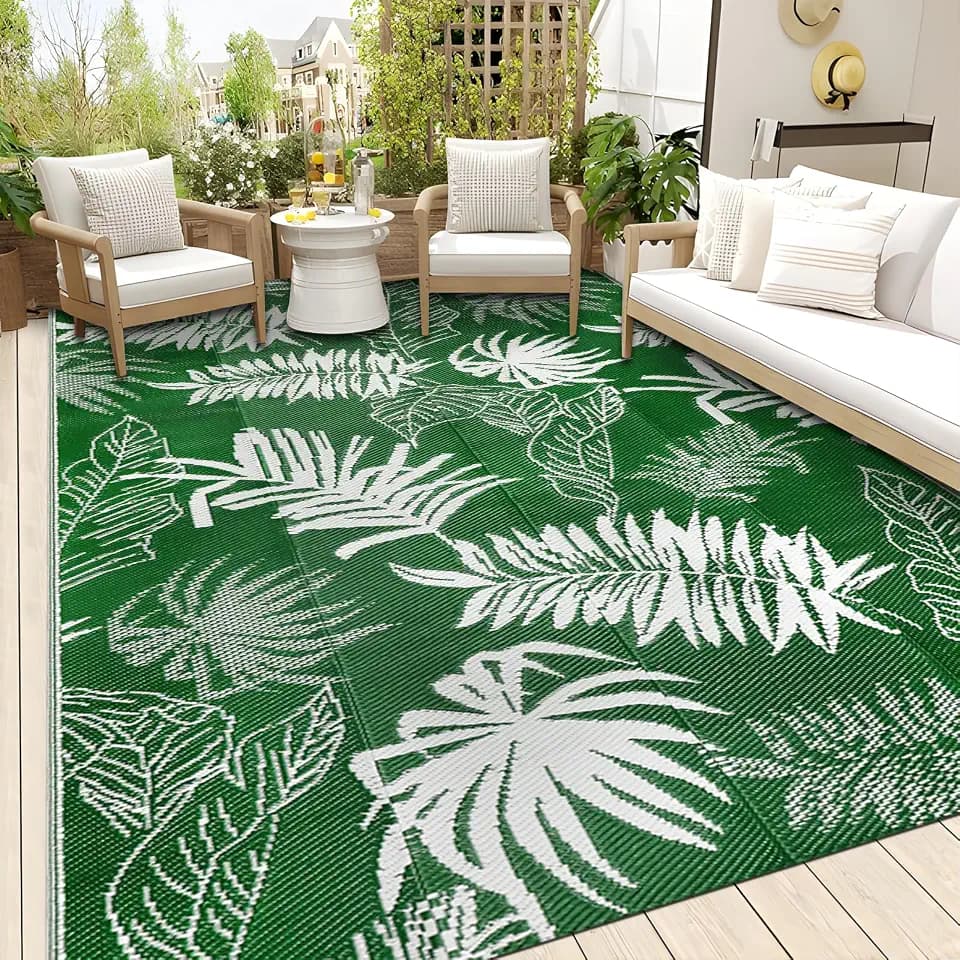 Falflor Outdoor Rug 8x10 Patio Waterproof, Reversible Outdoor Plastic Straw Rug RV Mat, Indoor Outdoor Carpet Large Area Rug for Patio Camping Deck Backyard Balcony Picnic Beach