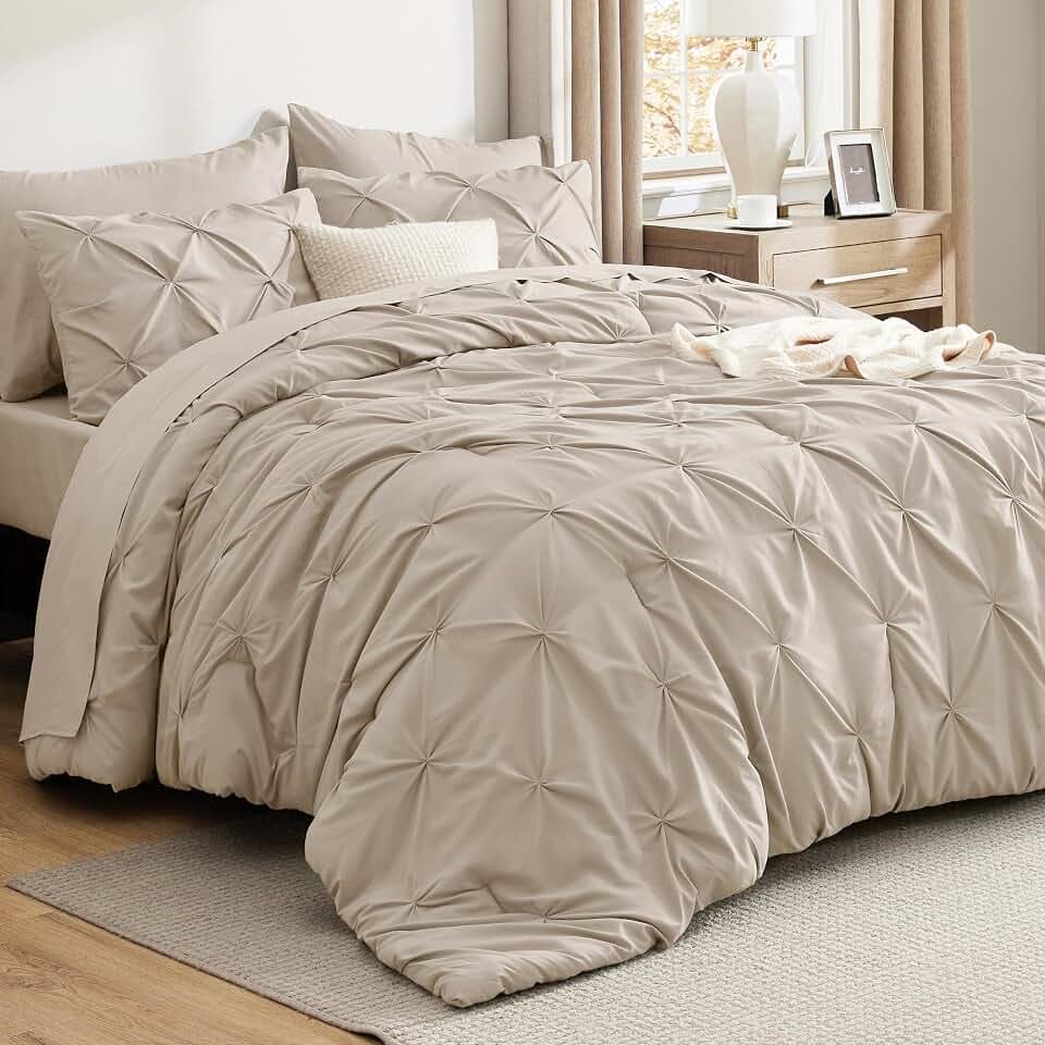 Bedsure 7-Piece California King Comforter Set & Sheets, Beige Bedding