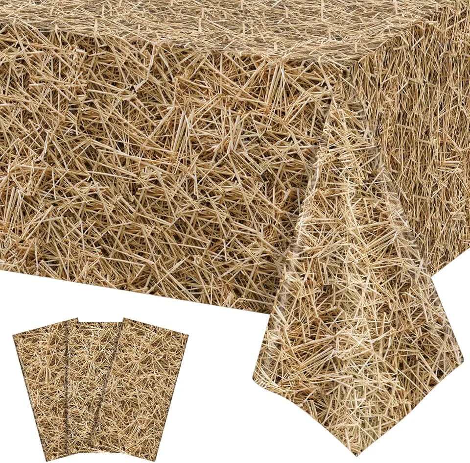 NatNarr 3 Pack Straw Plastic Tablecloths, Disposable Farm Hay Tablecloth