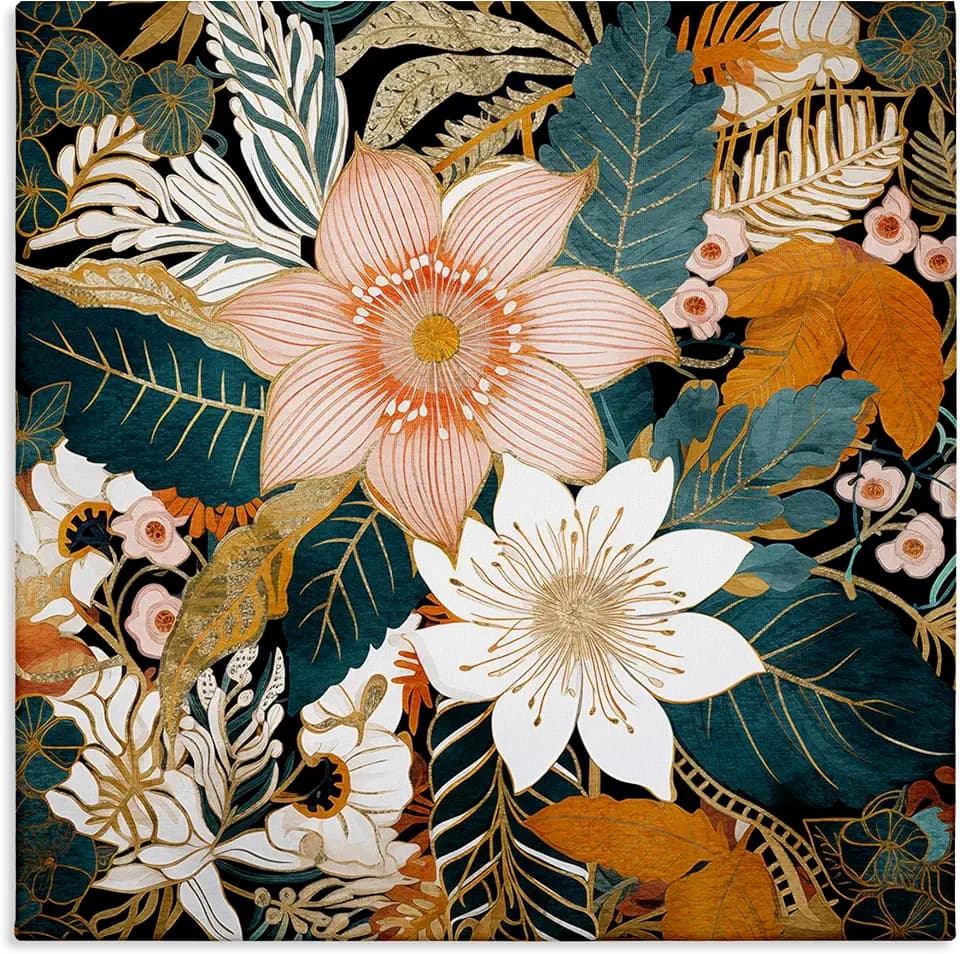 Boho Floral Pattern Botanical, 30 x 30 Inch Canvas Wall Art