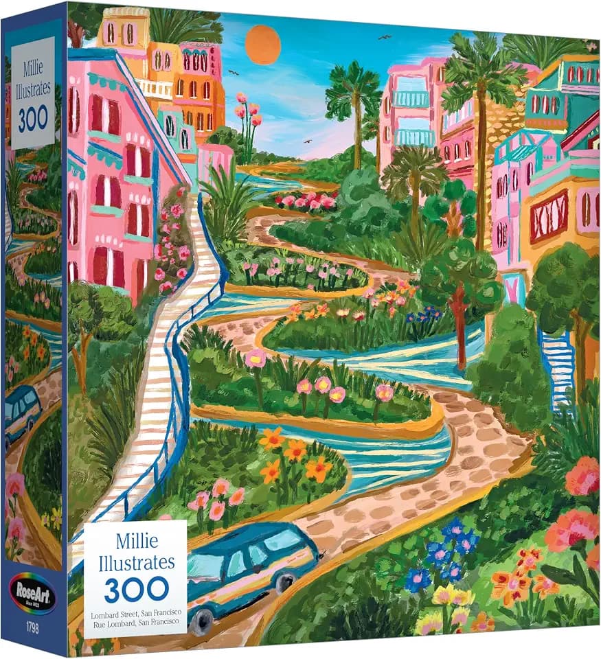 RoseArt - Millie Illustrates - Lombard Street San Francisco - 300 Piece Jigsaw Puzzle, Colorful Travel Art Illustrated Puzzle for Adults