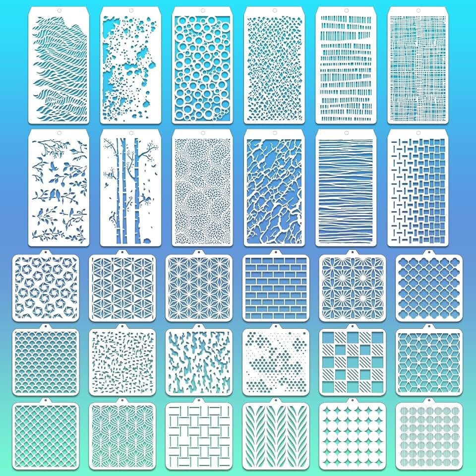 30 Pcs Abstract Layering Stencils - Mixed Media Spray Paint Stencils, Reusable Geometric Christmas Painting Templates for Wall & Canvas