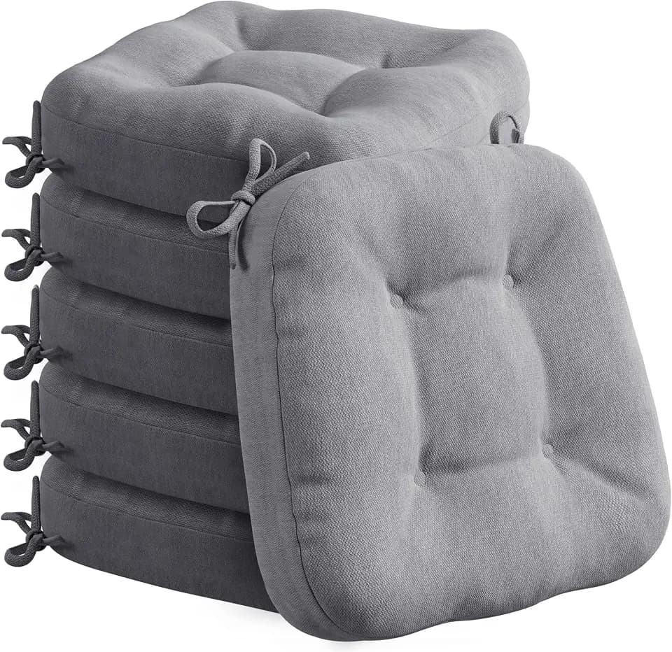 Codi Stuhlkissen 40 x 40 cm, 6er-Set, 8 cm dick, Sitzkissen Outdoor, Grau | Memory Foam für Sitzkomfort, wasserabweisender Bezug, rutschfester Halt mit Bindebändern, ideal für Gartenstühle und Balkon