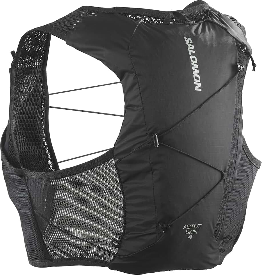 Salomon Active Skin 4 ohne Flaschen, Brusttaschen mit einfacher Flüssigkeitszufuhr, Precision SensiFit Comfort, Custom Quiver-kompatible sichere Aufbewahrung, Kurze Trailrunning-Weste