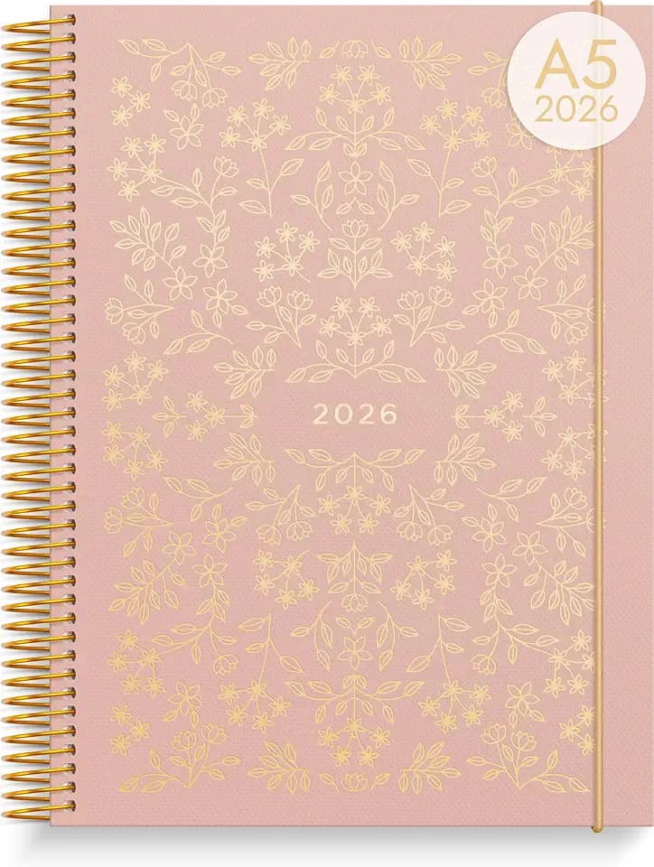 burde Life Planner Rose Fleur 2026, A5-Agenda mit Spiralbindung – Kompakter & Eleganter Organizer, Datierter Schul- & Berufsplaner, Wöchentliches Journal, Harter Einband