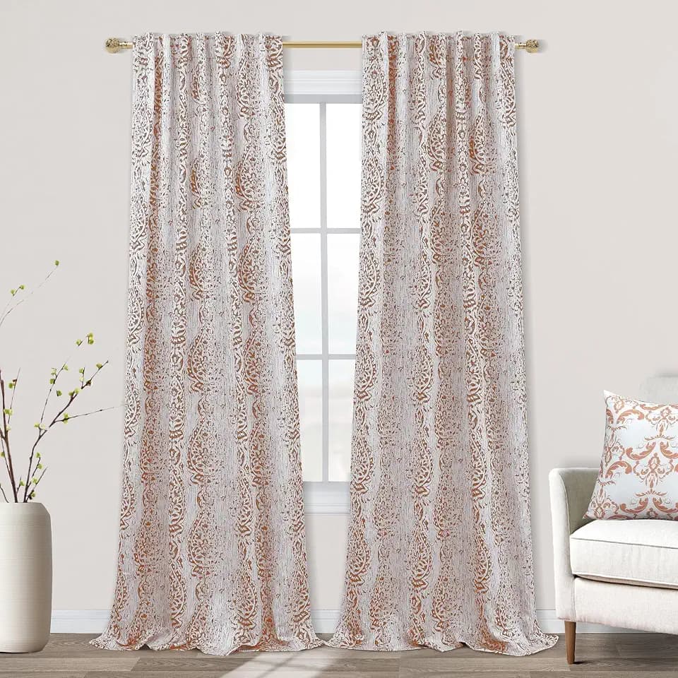 Terracotta Rust Boho Pattern Curtains 96 Inch Length for Living Room 2 Panels Set,50% Blackout Rustic Western Room Decor Bohemian Black Out Curtains for Bedroom Window,63 Inch Long,Burnt Orange,8 ft