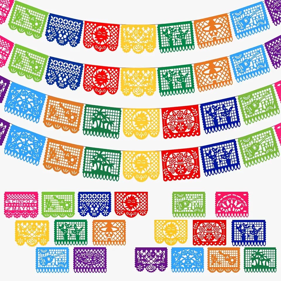 Mexican Papel Picado Banner, 4Pack 72ft, Cinco de Mayo Day of Dead