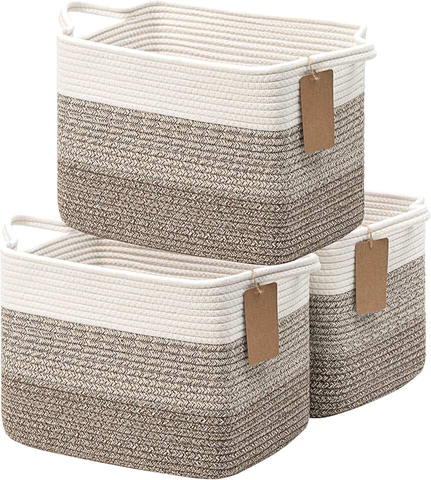 TIMEYARD 3er Set Aufbewahrungskorb Geflochten 33x25x23cm Weiß Braun