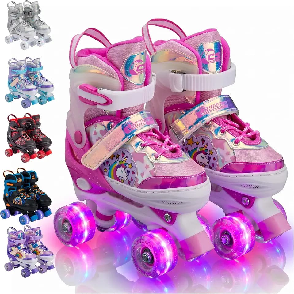 Chicago Skates Glitzy Kids Roller Skates - Adjustable Roller Skates Girls Boys, Light-Up Wheels, Durable Beginner Quad Skates with Front Stopper, Comfortable, Smooth Rolling, Indoor Outdoor, Age 3+