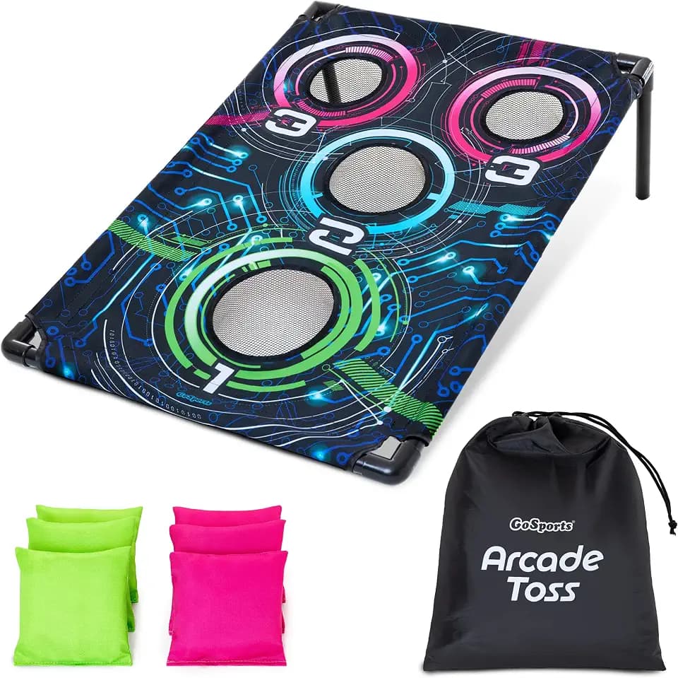 GoSports Arcade Bean Bag Toss Game for Adults and Family - 3 x 2 ft Travel Cornhole Set for Kids & Teens with Carry Case - Fun Backyard, Lawn, Beach, & Outdoor Yard Games