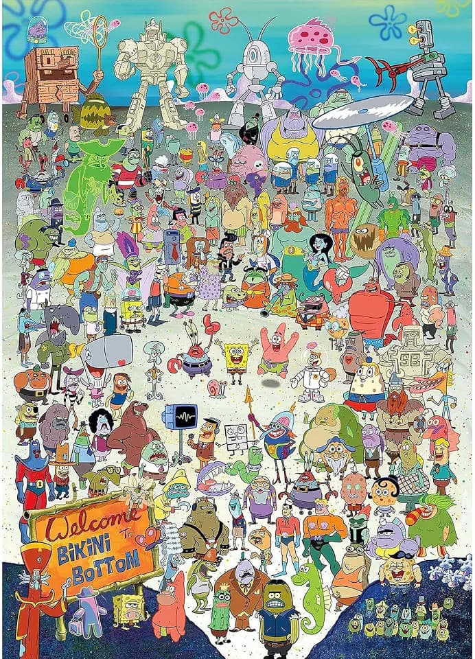 AQUARIUS SpongeBob SquarePants Puzzle (1000 Piece Jigsaw Puzzle) - Officially Licensed SpongeBob Merchandise & Collectibles-Glare Free -Precision Fit -Virtually No Puzzle Dust-20x28 Inches, Multicolor