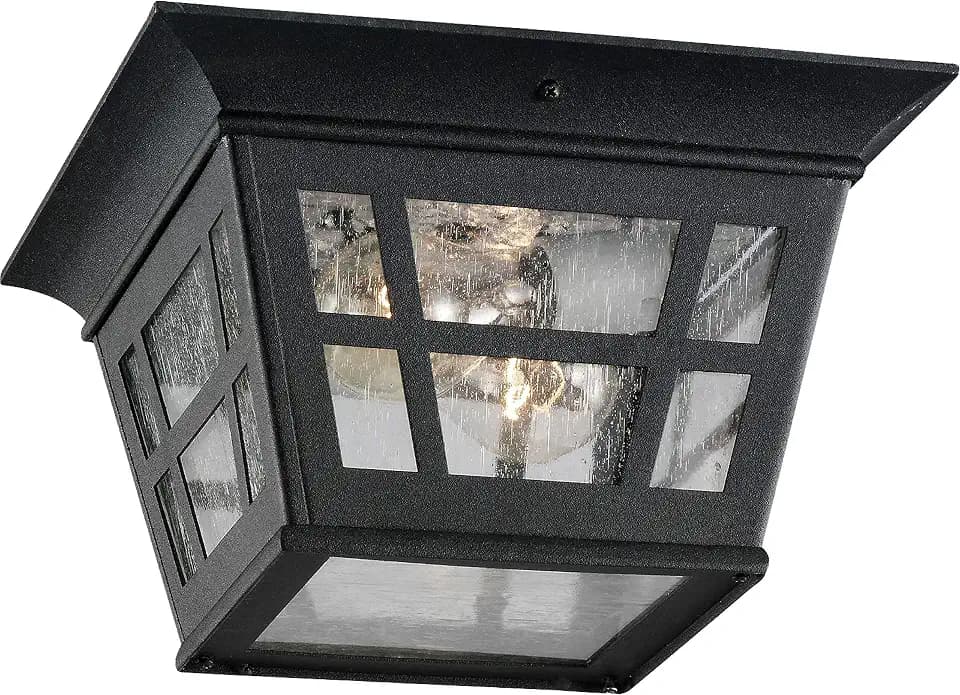 Sea Gull Lighting 78131-12 Herrington Two - Light Outdoor Ceiling Flush Mount Outside Fixture, Black 6.5x10.75x10.75